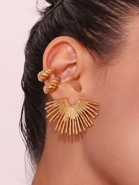 Gold Fan Sunburst Statement Earrings
Stainless Steel